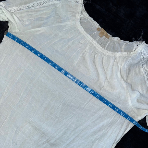 NWOT Hope & Harlow White Crochet Lace Trim Sheer Blouse XL - Off Shoulder - Picture 7 of 9